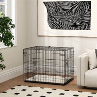 Hundekäfig klappbar Hundebox mit 2 Türen, Transportkäfig mit ausziehbare Bodenschale Kissen 75 x 48,5 x 53 cm Schwarz