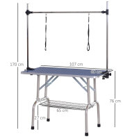 Hundepflegetisch Höhenverstellbar Tierpflegetisch Klappbar Hunde Pflegetisch Hundefriseur Tisch Schertisch Trimmtisch mit Unterkorb für Hunde Katzen bis zu 100 kg Blau