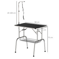 Trimmtisch für Hunde Hundepflegetisch klappbar, Haustierpflegetisch mit höhenverstellbarem Galgen, Schlingen, Netzkorb, Schertisch bis 150 kg, 90 x 60 x 75 cm, Schwarz
