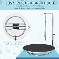 Trimmtisch für Hunde drehbar Hundepflegetisch mit höhenverstellbarem Galgen Schlinge rutschfest Oberfläche Haustierpflegetisch für Haushaltsbaden Haartrocken bis 40 kg Ø65 x 72H cm Schwarz