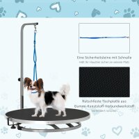 Trimmtisch für Hunde drehbar Hundepflegetisch mit höhenverstellbarem Galgen Schlinge rutschfest Oberfläche Haustierpflegetisch für Haushaltsbaden Haartrocken bis 40 kg Ø65 x 72H cm Schwarz