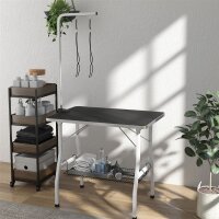 Hundepflegetisch, Frisiertisch mit einstellbarem Arm, Aufbewahrungsfach, Gummioberfläche, 90 x 60 x 76 cm, Schwarz