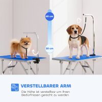 Trimmtisch für Hunde Hundepflegetisch klappbar höhenverstellbar mit höhenverstellbarem Galgen Schlinge Gummiauflage Blau