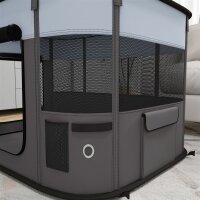 Spielgehege für Haustiere, faltbar, mit Aufbewahrungstasche, für Welpen und Kätzchen, drinnen und draußen, Grau