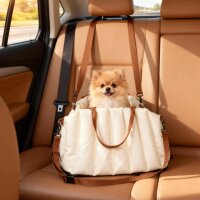 Hundetasche Hundetragetasche für Hunde unter 5 kg, 2 Gurte, Oxford-Stoff, Kissen, Leine, Cremeweiß