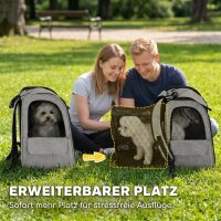Hundebox erweiterbar Transportbox Hund mit 5 Taschen reflektierendem Streifen für Hunde bis 10 kg 33,5x28x42cm Hellgrau
