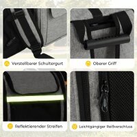 Hundebox erweiterbar Transportbox Hund mit 5 Taschen reflektierendem Streifen für Hunde bis 10 kg 33,5x28x42cm Hellgrau