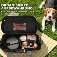 Hundebox Transportbox Hund mit mehreren Fächern 2 Futterbehältern zusammenklappbar Silikonschüssel 38x17x35 cm Hellgrau