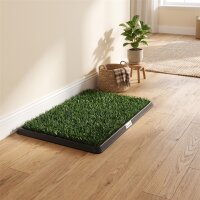 Hundetoilette 76 x 50,5 cm Hundeklo mit 2 Kunstrasen waschbar Welpentoilette für Hunde für Balkon Zuhause Schwarz+Grün