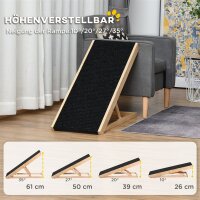 Haustierrampe mit rutschfestem Teppich verstellbarer Haustierleiter Hunderampe für großen Hund Kiefernholz Polyester Schwarz+Naturholz 90B x 40T x 61H cm