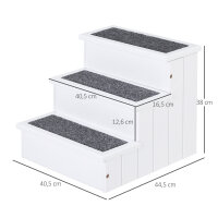 Hundetreppe 3 Stufen Katzentreppe Haustiertreppe Hundetreppe für Hunde und Katzen Tiertreppe Einstiegshilfe mit Teppich Stauraum für Sofa Bett Tannenholz Weiß 40,5 x 44,5 x 38 cm