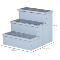 Hundetreppe 3 Stufen für kleine bis mittelgroße Hund Haustiertreppe mit Stauraum 38 cm Hohe Katzentreppe Hunderampe Einstiegshilfe für Bett, Sofa, Couch und Auto Grau