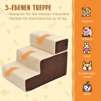 Haustiertreppe Hundetreppe Katzentreppe 3 Stufen für Katzen und Hunde Plüsch Beige 54 x 40 x 39cm