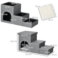 Haustiertreppe mit Haustierbett, inkl, versteckter Stauraum, 73,5 cm x 33 cm x 40,5 cm, Hellgrau