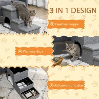 Haustiertreppe mit Haustierbett, inkl, versteckter Stauraum, 73,5 cm x 33 cm x 40,5 cm, Hellgrau