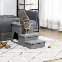 Haustiertreppe mit Haustierbett, inkl, versteckter Stauraum, 73,5 cm x 33 cm x 40,5 cm, Hellgrau