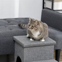 Haustiertreppe mit Haustierbett, inkl, versteckter Stauraum, 73,5 cm x 33 cm x 40,5 cm, Hellgrau