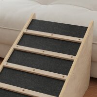 Haustiertreppe, Hundetreppe, Kiefernholz, Anti-Rutsch-Beschichtung, 90 cm x 40 cm x 45 cm, Natur + Grau