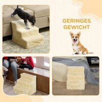 Faltbare Haustiertreppe, 3 Stufen, waschbarer Plüschbezug, Spanplatte, 46 x 35 x 35 cm, Beige