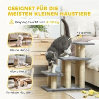 Hundetreppe 3 Stufen 54 cm Hoch Haustiertreppe für Kleine Hunde Katzentreppe mit Sisal Kratzbäumen, Spielball
