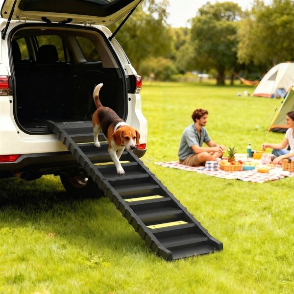 Hunderampe klappbar Hundetreppe Auto & SUV rutschfest Hundeautorampe für Große Tiere bis 25 kg 154x40cm Schwarz