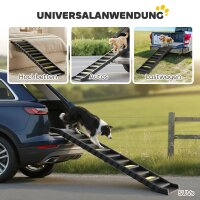 Hunderampe klappbar Hundetreppe Auto & SUV rutschfest Hundeautorampe für Große Tiere bis 25 kg 154x40cm Schwarz