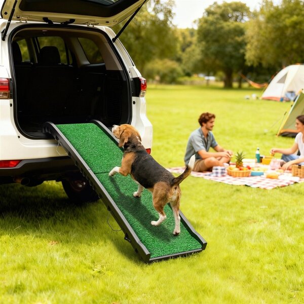 Hunderampe klappbar Hundetreppe rutschfest Einstiegshilfe für Kofferraum, für Tiere bis 90 kg 155x38,5x15,5 cm Schwarz