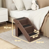 Hundetreppe 3 Stufen 36,5 cm Hoch Haustiertreppe für Kleine Hunde klappbar für Bett, Sofa, Couch Auto Braun