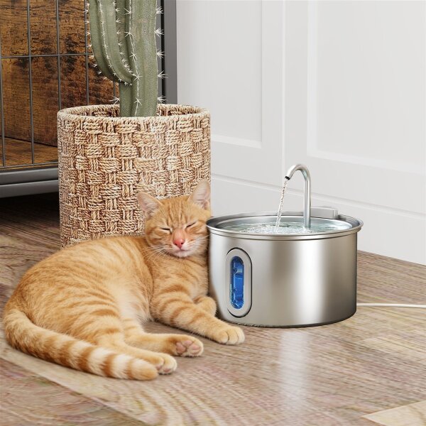 Katzenbrunnen 2,5L Trinkbrunnen für Katzen mit leiser Pumpe LED Aktivkohlefilter 19,4 x 19,4 x 18,7 cm