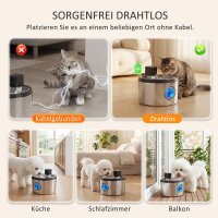 Katzenbrunnen 4L Kabellos Edelstahl Trinkbrunnen mit Bewegungsmelder 6 Filtern zweifaches Filtersystem LED Silber