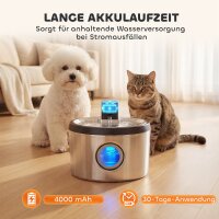 Katzenbrunnen 4L Kabellos Edelstahl Trinkbrunnen mit Bewegungsmelder 6 Filtern zweifaches Filtersystem LED Silber