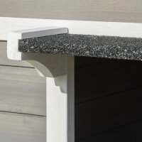 Katzenhaus aus Holz Winterfest wasserdicht Katzenhütte mit Asphaltdach  Terrasse Katzenhöhle Katzenkiste Outdoor Schutzhütte für Draußen Garten Balkon 115 x 66,5 x 74,7 cm Grau+Weiß