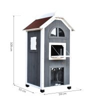 Katzenhaus für Draußen 2-stöckiges Katzenhaus aus Tannenholz, wetterfest Katzenhütte mit Asphaltdach, Grau, 59 x 55 x 109 cm