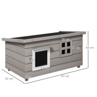 Katzenhaus aus Holz wasserdicht Katzenhütte mit Asphaltdach klappbarem Deckel Fenster Winterfest Schutzhütte Katzenhöhle Outdoor Katzenkiste für Garten Balkon Draußen 87 x 52 x 44 cm Grau