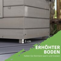 Katzenhaus aus Holz wasserdicht Katzenhütte mit Asphaltdach klappbarem Deckel Fenster Winterfest Schutzhütte Katzenhöhle Outdoor Katzenkiste für Garten Balkon Draußen 87 x 52 x 44 cm Grau