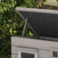 Katzenhaus aus Holz wasserdicht Katzenhütte mit Asphaltdach klappbarem Deckel Fenster Winterfest Schutzhütte Katzenhöhle Outdoor Katzenkiste für Garten Balkon Draußen 87 x 52 x 44 cm Grau