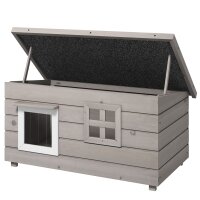 Katzenhaus aus Holz wasserdicht Katzenhütte mit Asphaltdach klappbarem Deckel Fenster Winterfest Schutzhütte Katzenhöhle Outdoor Katzenkiste für Garten Balkon Draußen 87 x 52 x 44 cm Grau