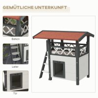 Katzenhaus Katzenhütte Haustierhütte, Asphaltdach, 2 Ebenen, 1 Leiter, Weiß+Rot