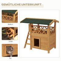 Katzenhaus Katzenhütte Haustierhütte, Asphaltdach, 2 Ebenen, 1 Leiter, Natur + Grün