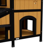 Katzenhaus Katzenhütte Katzenhöhle, inkl, Blumenkasten, 96 cm x 65 cm x 85,5 cm, Gelb + Weiß + Schwarz