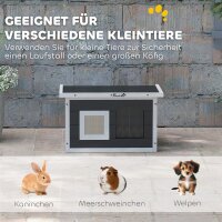 Katzenhaus, Rückzugsort für Katzen und Kaninchen, Holzhaus mit Kratzmatte, Türklappe, 61 x 45 x 36,5 cm, Grau