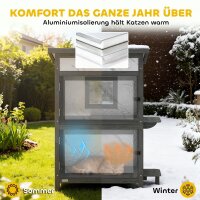 Outdoor-Katzenhaus, Holzhaus für Katzen, mehrere Eingänge, Fenster, Wasserfest, 60 x 60 x 88 cm, Weiß