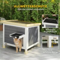 Katzenhaus Wetterfeste Katzenhütte aus Holz mit aufklappbarem Dach Aluminium-Isolierplatten Asphaltdach 61x51x53,5 cm
