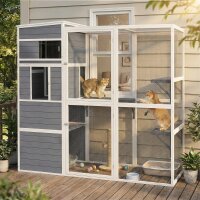 Katzengehege Outdoor Katzenhaus aus Holz mit 3...