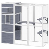 Katzengehege Outdoor Katzenhaus aus Holz mit 3...