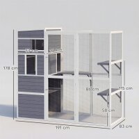 Katzengehege Outdoor Katzenhaus aus Holz mit 3 Plattformen wetterfest Dach Ruhebereich für 3-4 Katze bis 10 kg Grau