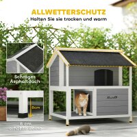 Outdoor-Katzenhaus, Katzenzuflucht für den Außenbereich, wasserfest, aufklappbares Dach, Fichtenholz, 80 x 93 x 95, Grau