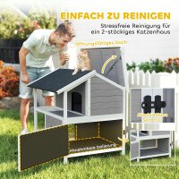 Outdoor-Katzenhaus, Katzenzuflucht für den Außenbereich, wasserfest, aufklappbares Dach, Fichtenholz, 80 x 93 x 95, Grau