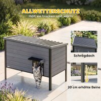 Wetterfest Katzenhaus mit aufklappbarem Dach herausnehmbarem Boden Eingang für 1-2 Katzen bis 12 kg 85x55x70 cm Hellgrau