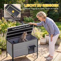 Wetterfest Katzenhaus mit aufklappbarem Dach herausnehmbarem Boden Eingang für 1-2 Katzen bis 12 kg 85x55x70 cm Hellgrau